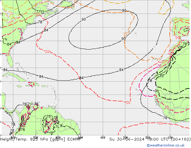 Height/Temp. 925 hPa ECMWF So 30.06.2024 18 UTC