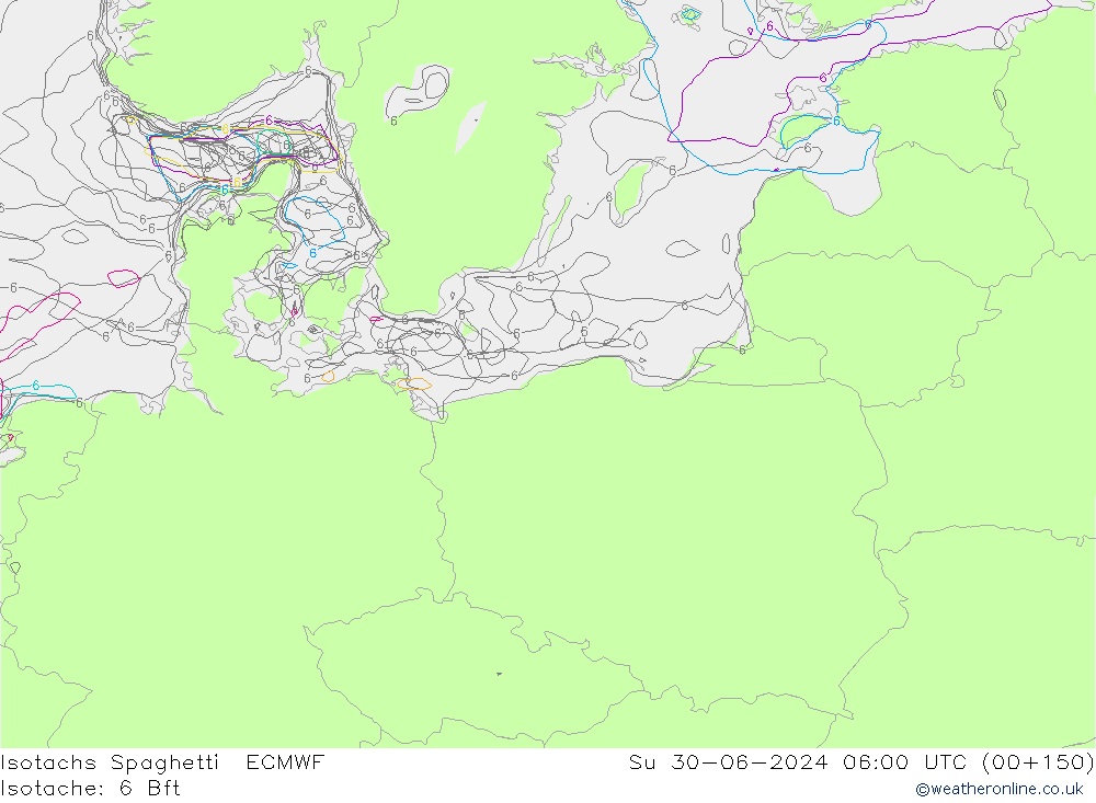 Isotachs Spaghetti ECMWF dom 30.06.2024 06 UTC