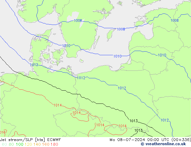 Jet stream/SLP ECMWF Mo 08.07.2024 00 UTC