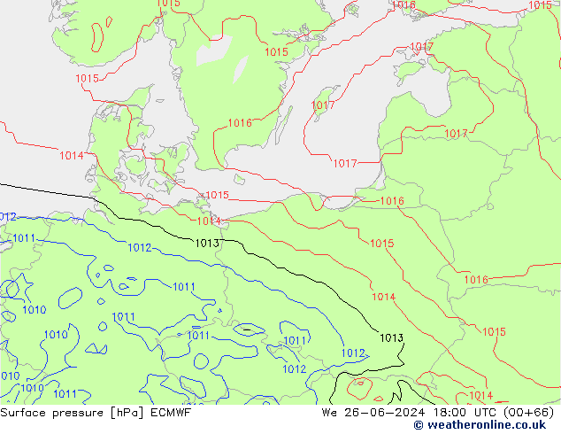 Atmosférický tlak ECMWF St 26.06.2024 18 UTC