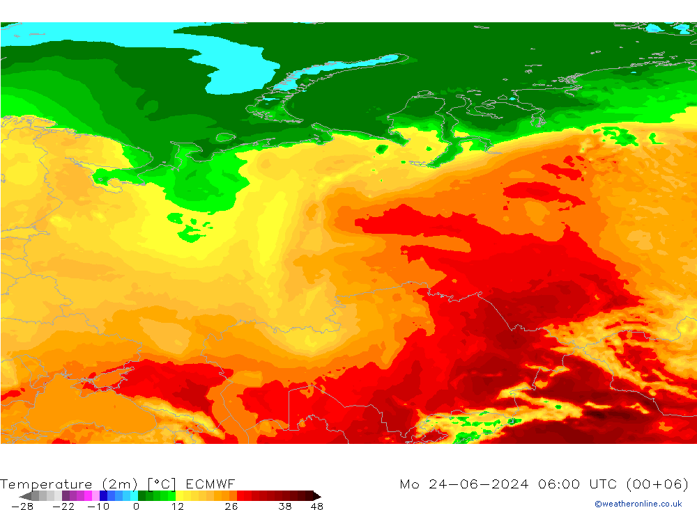 Temperature (2m) ECMWF Mo 24.06.2024 06 UTC