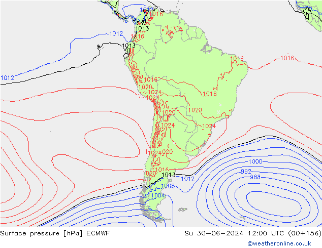 Surface pressure ECMWF Su 30.06.2024 12 UTC