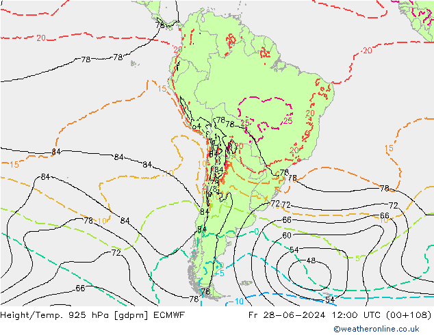 Height/Temp. 925 hPa ECMWF Fr 28.06.2024 12 UTC