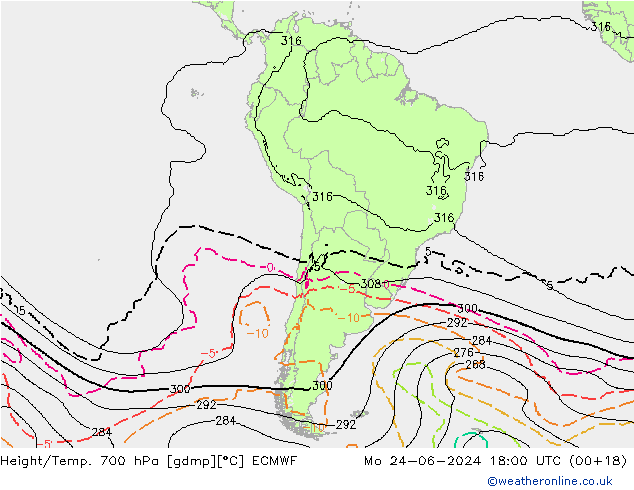 Hoogte/Temp. 700 hPa ECMWF ma 24.06.2024 18 UTC