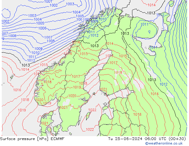 pressão do solo ECMWF Ter 25.06.2024 06 UTC