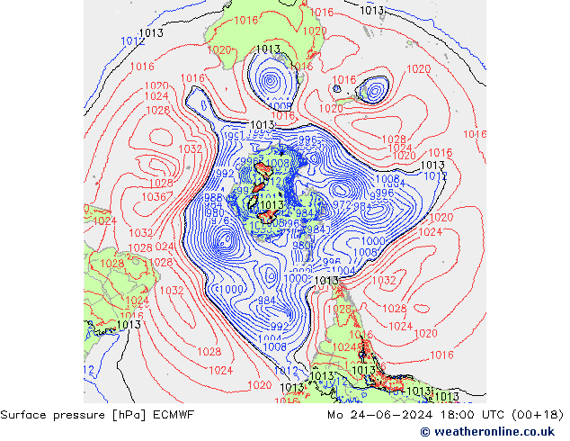 Surface pressure ECMWF Mo 24.06.2024 18 UTC