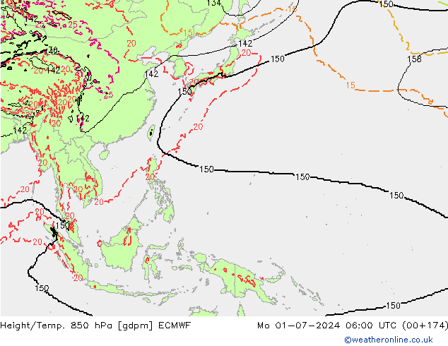 Height/Temp. 850 hPa ECMWF pon. 01.07.2024 06 UTC