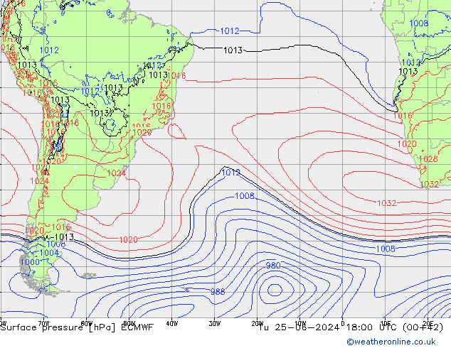 Presión superficial ECMWF mar 25.06.2024 18 UTC