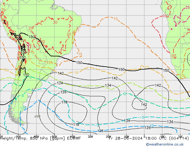 Height/Temp. 850 hPa ECMWF Pá 28.06.2024 18 UTC