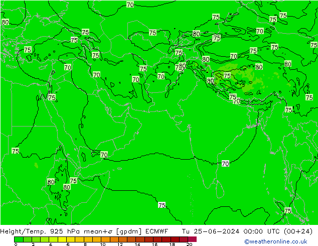 Height/Temp. 925 hPa ECMWF Út 25.06.2024 00 UTC