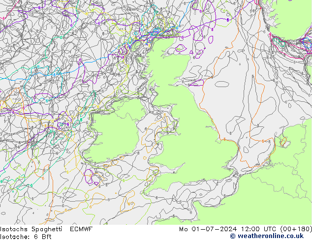 Isotachs Spaghetti ECMWF lun 01.07.2024 12 UTC