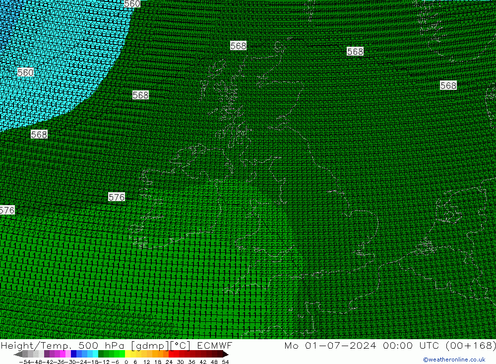 Height/Temp. 500 hPa ECMWF Mo 01.07.2024 00 UTC