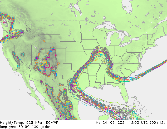 Height/Temp. 925 hPa ECMWF Mo 24.06.2024 12 UTC