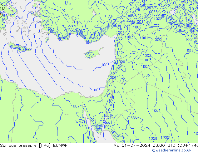 Surface pressure ECMWF Mo 01.07.2024 06 UTC