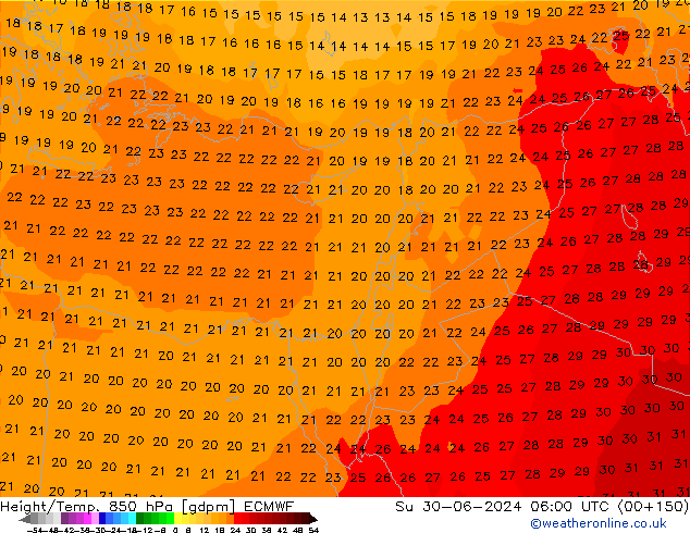 Height/Temp. 850 hPa ECMWF  30.06.2024 06 UTC