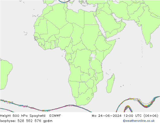 Height 500 hPa Spaghetti ECMWF Po 24.06.2024 12 UTC