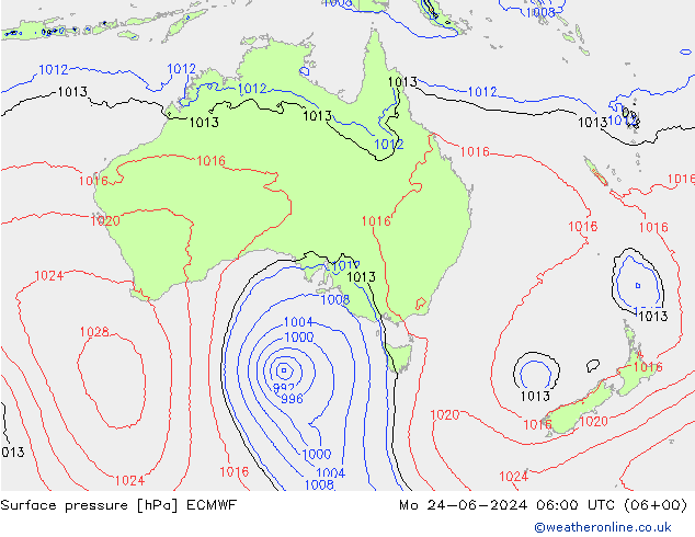 Surface pressure ECMWF Mo 24.06.2024 06 UTC