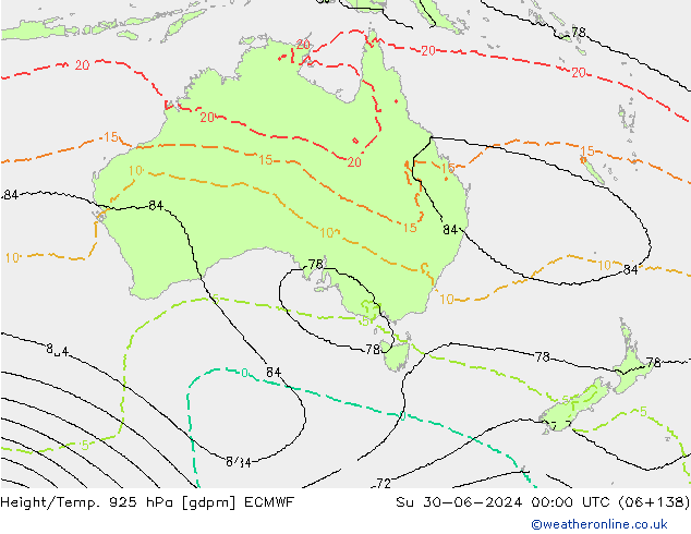 Height/Temp. 925 hPa ECMWF dom 30.06.2024 00 UTC