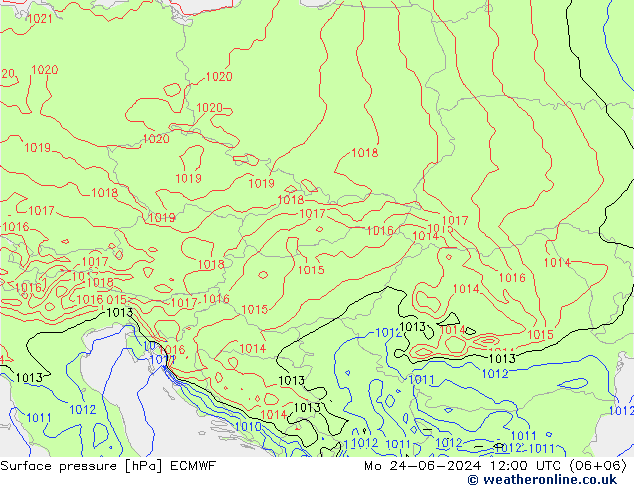 pressão do solo ECMWF Seg 24.06.2024 12 UTC