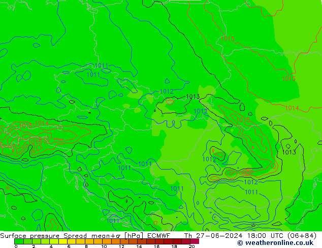 Surface pressure Spread ECMWF Th 27.06.2024 18 UTC