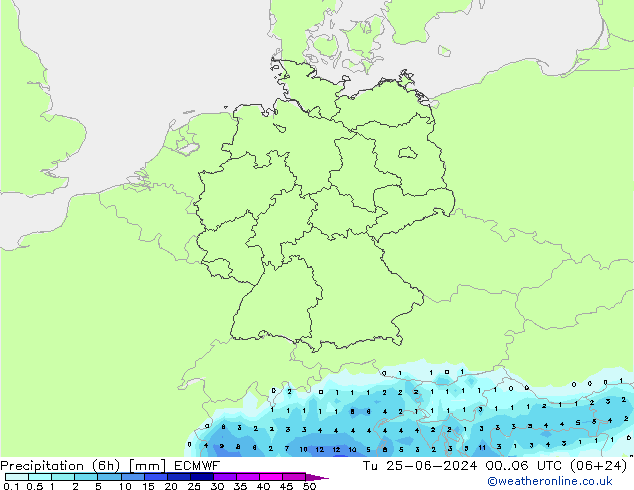 Precipitação (6h) ECMWF Ter 25.06.2024 06 UTC