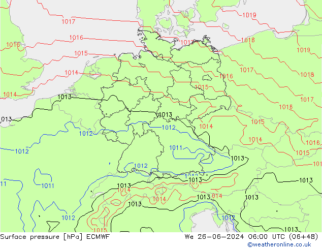 Atmosférický tlak ECMWF St 26.06.2024 06 UTC