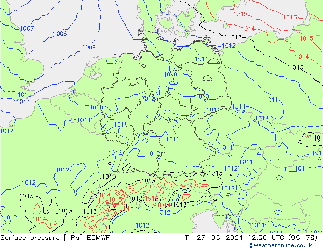 Presión superficial ECMWF jue 27.06.2024 12 UTC