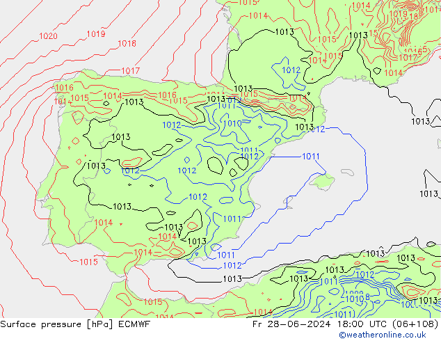 Surface pressure ECMWF Fr 28.06.2024 18 UTC