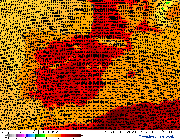 Temperatuurkaart (2m) ECMWF wo 26.06.2024 12 UTC