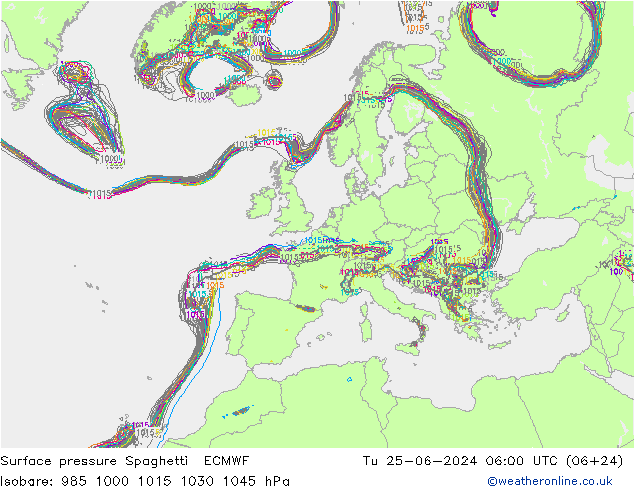 Surface pressure Spaghetti ECMWF Tu 25.06.2024 06 UTC