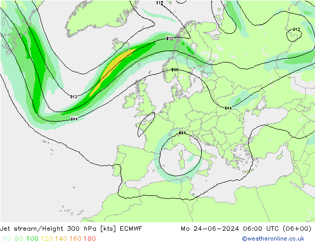 Jet stream/Height 300 hPa ECMWF Mo 24.06.2024 06 UTC