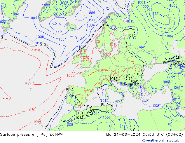 pressão do solo ECMWF Seg 24.06.2024 06 UTC