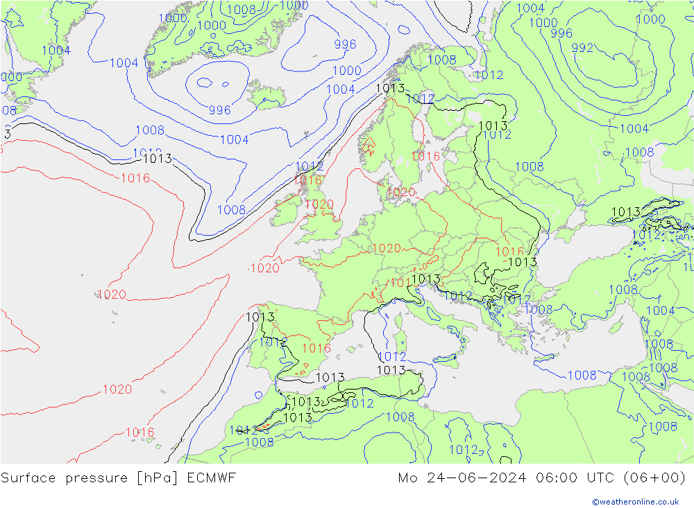 地面气压 ECMWF 星期一 24.06.2024 06 UTC