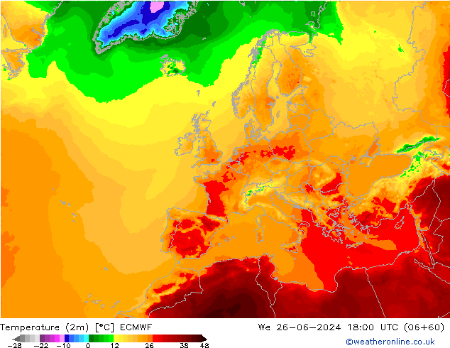 карта температуры ECMWF ср 26.06.2024 18 UTC