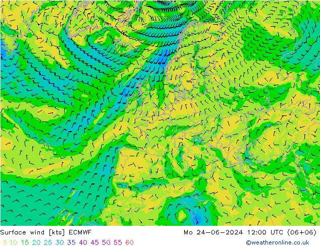 Vento 10 m ECMWF Seg 24.06.2024 12 UTC