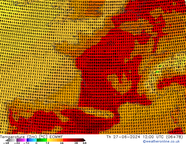 Temperatura (2m) ECMWF gio 27.06.2024 12 UTC