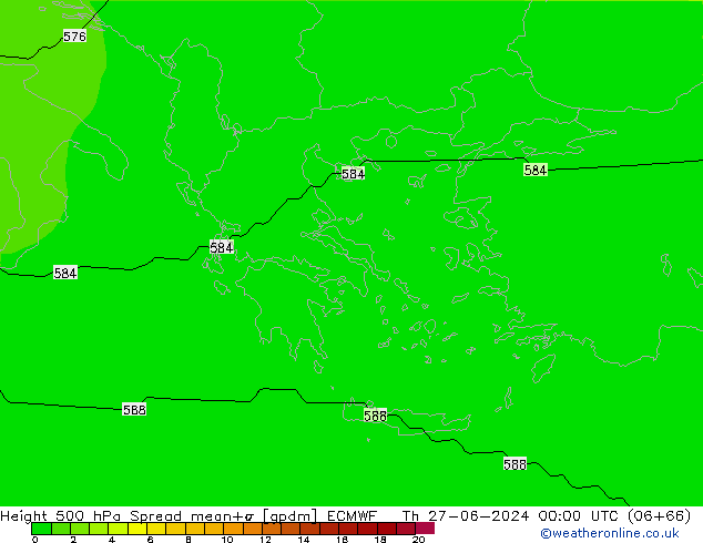 Height 500 hPa Spread ECMWF Qui 27.06.2024 00 UTC