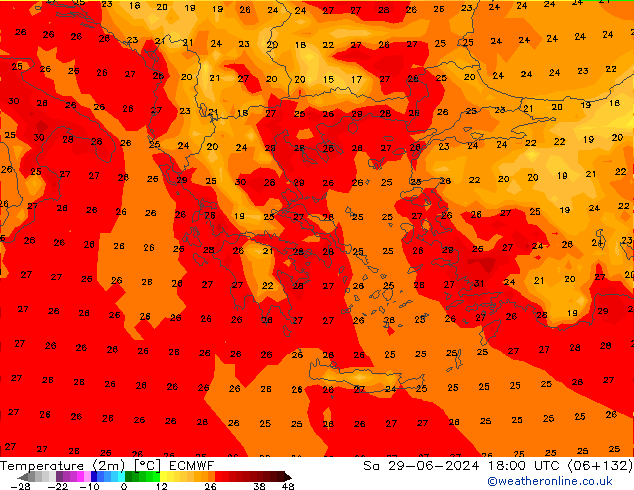 Temperatura (2m) ECMWF sáb 29.06.2024 18 UTC