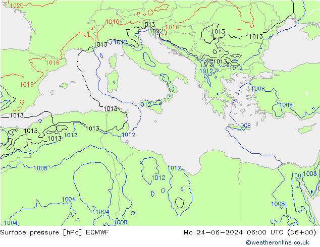 приземное давление ECMWF пн 24.06.2024 06 UTC