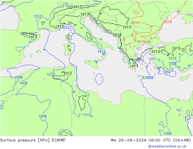 Surface pressure ECMWF We 26.06.2024 06 UTC