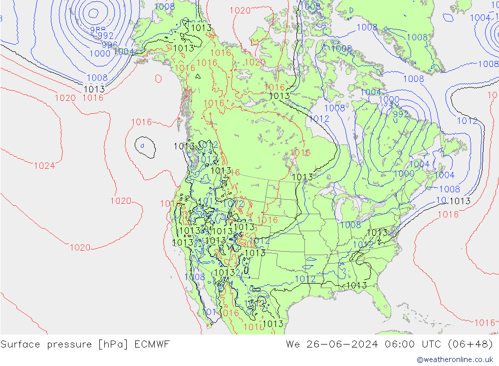 Surface pressure ECMWF We 26.06.2024 06 UTC