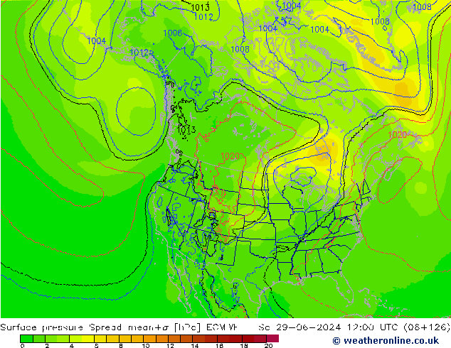 приземное давление Spread ECMWF сб 29.06.2024 12 UTC