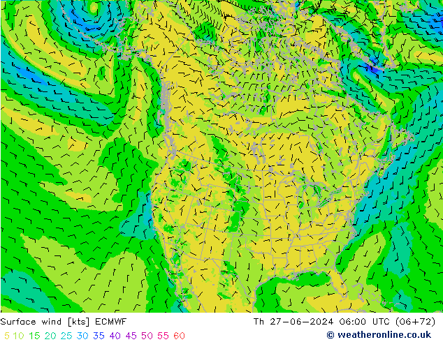 Wind 10 m ECMWF do 27.06.2024 06 UTC