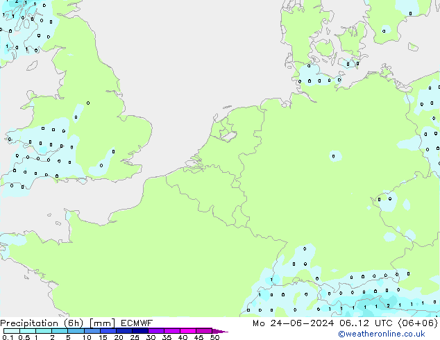 Precipitación (6h) ECMWF lun 24.06.2024 12 UTC