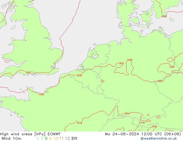 High wind areas ECMWF lun 24.06.2024 12 UTC