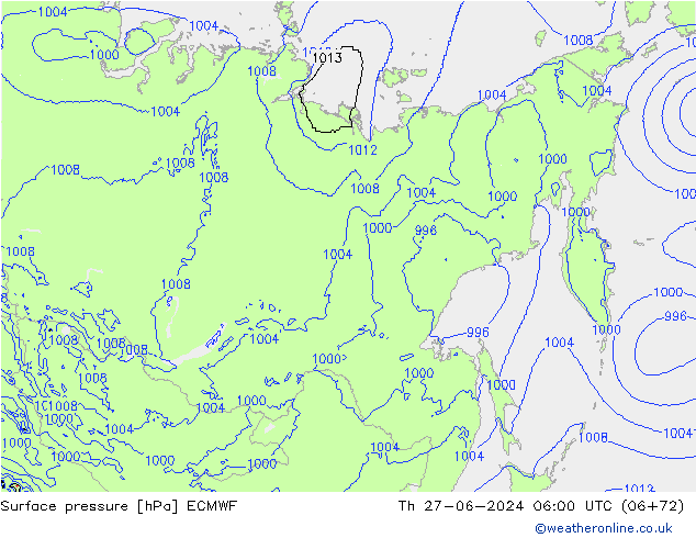 Atmosférický tlak ECMWF Čt 27.06.2024 06 UTC