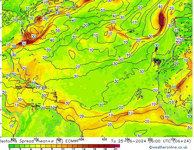 Isotachs Spread ECMWF Tu 25.06.2024 06 UTC