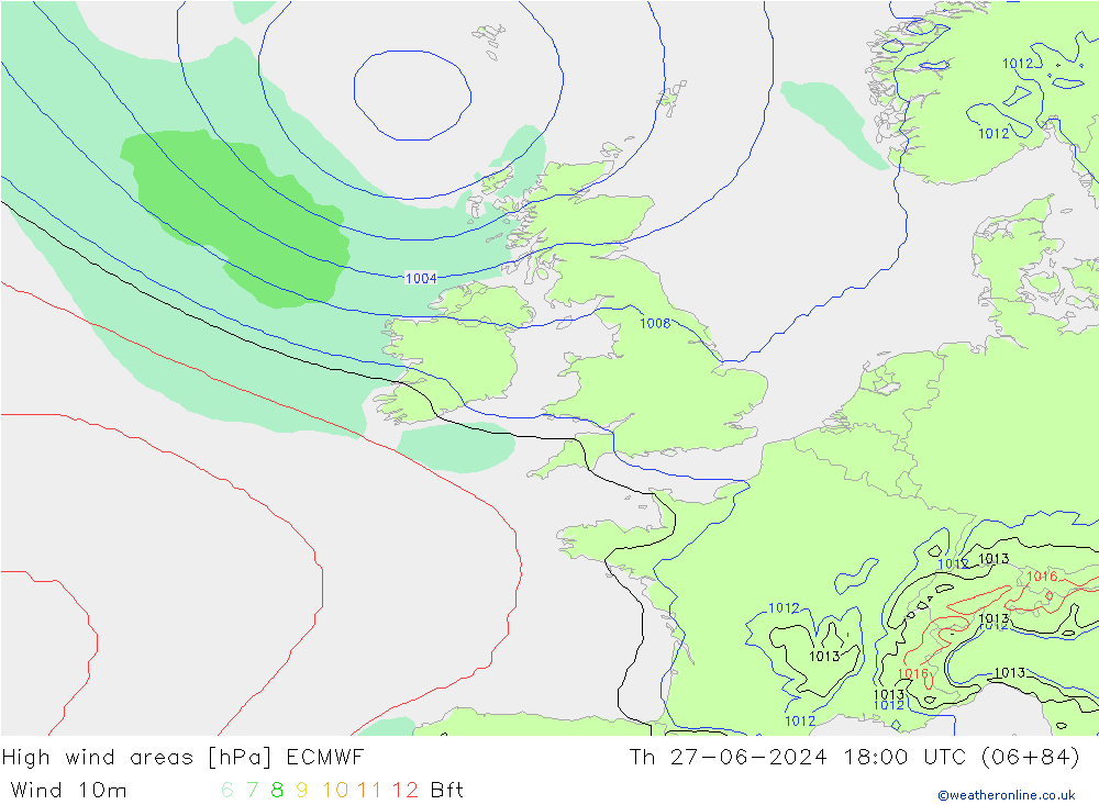 High wind areas ECMWF jue 27.06.2024 18 UTC