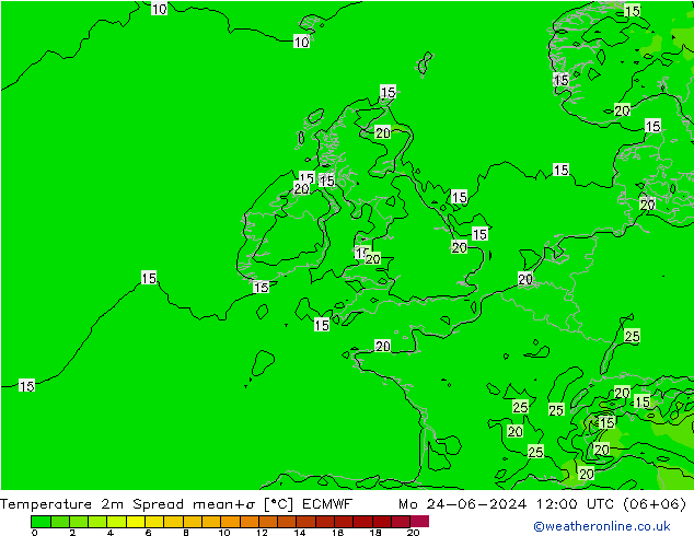 Sıcaklık Haritası 2m Spread ECMWF Pzt 24.06.2024 12 UTC