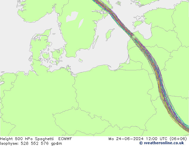 Height 500 hPa Spaghetti ECMWF Mo 24.06.2024 12 UTC